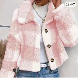 Pink Plaid Plush & Cozy Teddy Sherpa Jacket NWT - Stylish & Figure Flattering